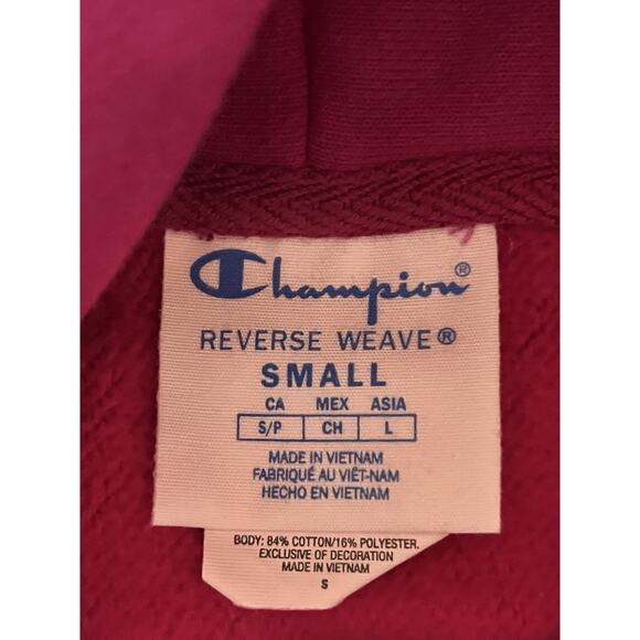Champion Reverse Weave Hoodie Womens Small Pink Purple Spellout Logo Sweatshirt - Picture 11 of 12